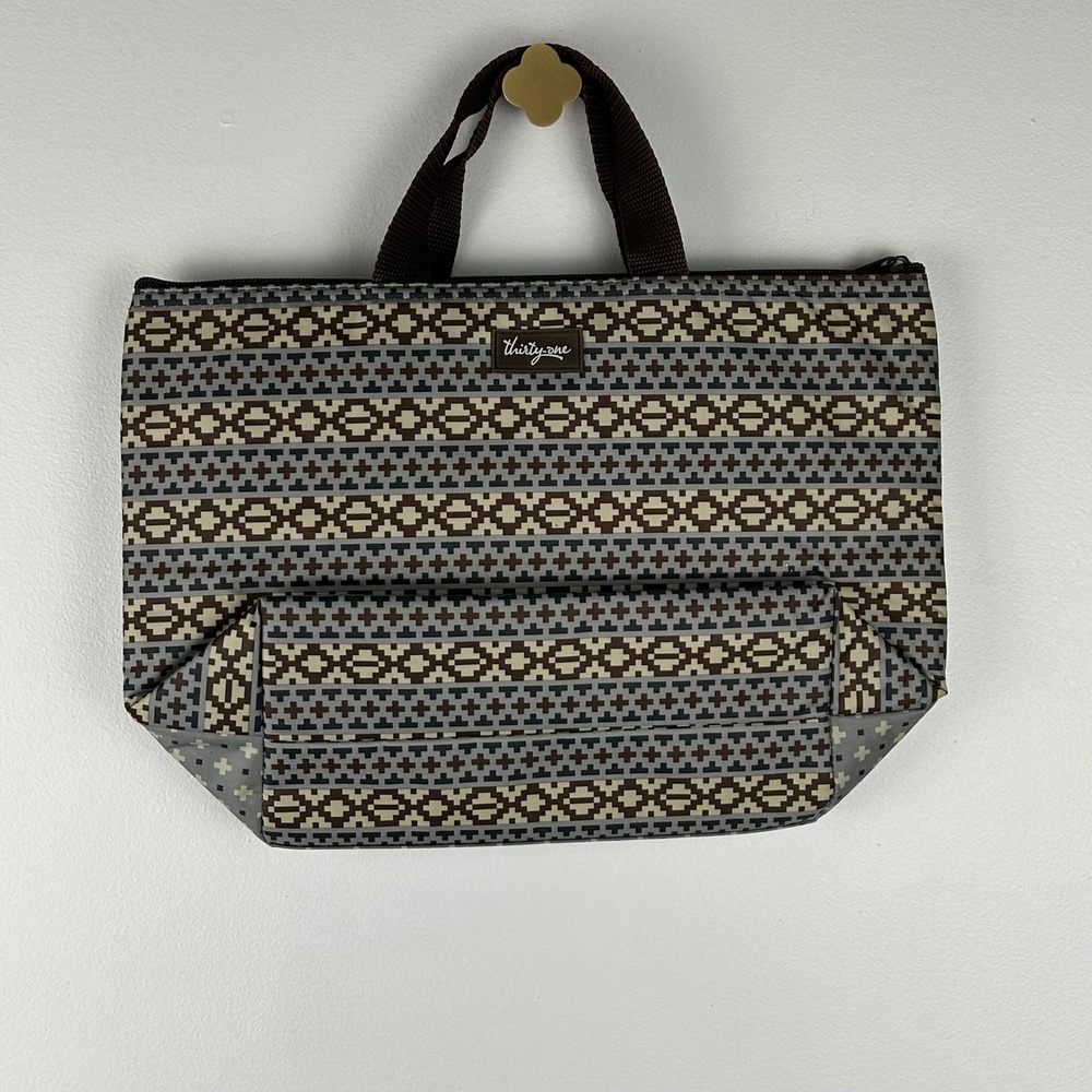 Thirty One Geometric Pattern Insulated Lunch Bag‎ Cooler Tote Zip Top